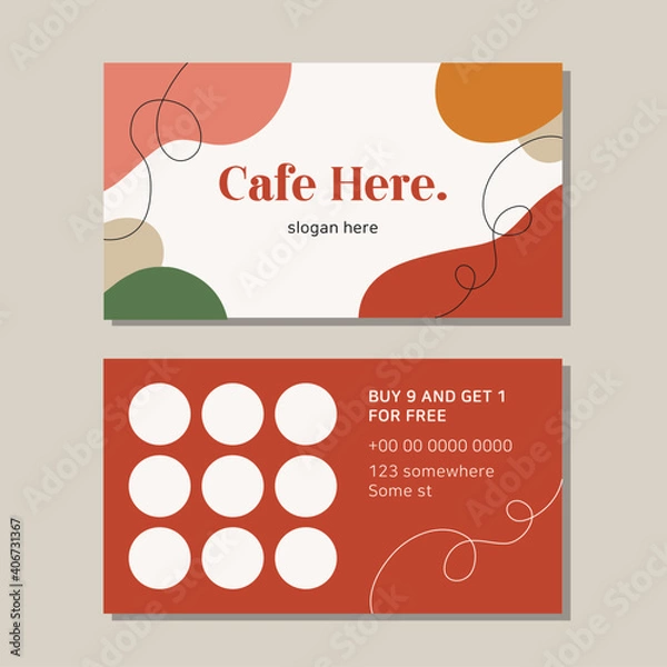 Obraz Loyalty card for cafe coffee. Stamps card collect 10 get 1 free. abstract background