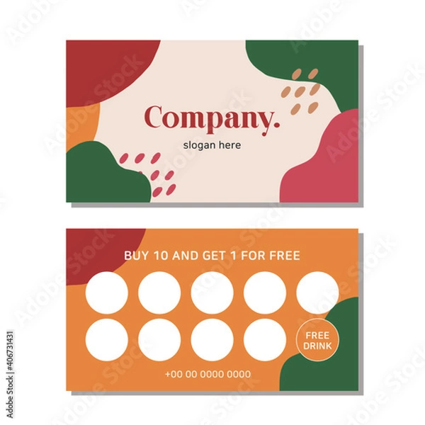 Obraz Loyalty card for cafe coffee. Stamps card collect 10 get 1 free. abstract background