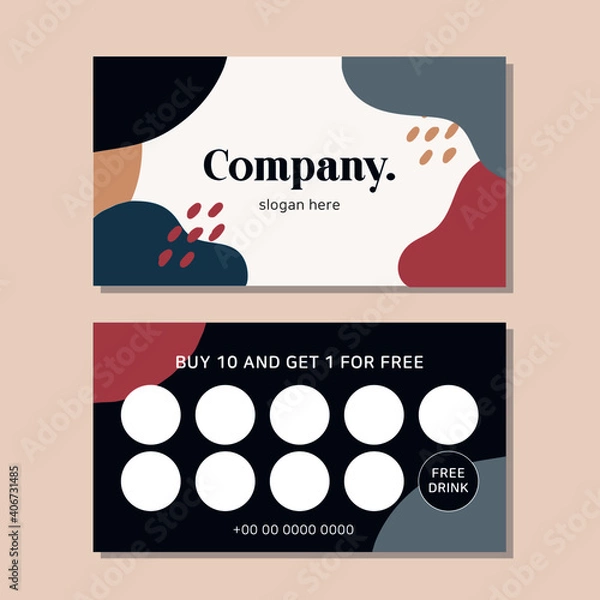 Obraz Loyalty card for cafe coffee. Stamps card collect 10 get 1 free. abstract background