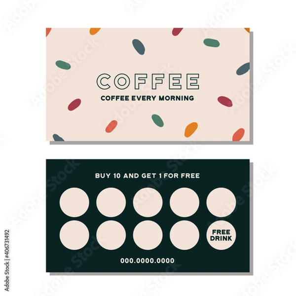 Obraz Loyalty card for cafe coffee. Stamps card collect 10 get 1 free. abstract background