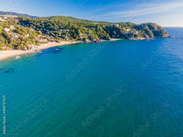 Fototapeta aerial images of lloret de mar virgin beach turquoise blue water without people transparent europe mediterranean sea