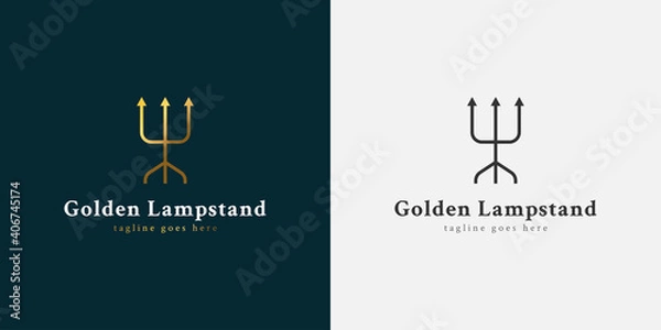 Fototapeta Golden lampstand with three candle for your business logo identity