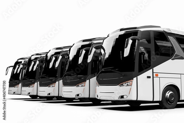 Fototapeta 3D render representing a fleet of buses / a fleet of buses