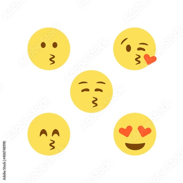 Fototapeta set of kiss flat emoticon with faces