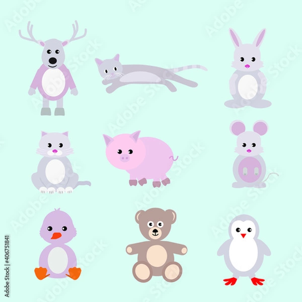 Fototapeta Set with animals for babies and little kids,vector pictures isolated on white background