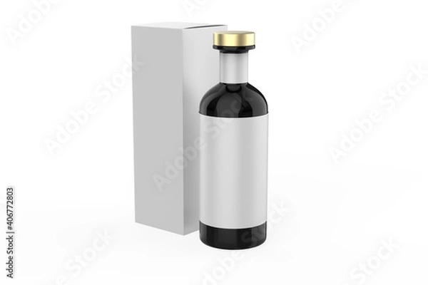 Fototapeta Glass Bottle Mockup with box isolated white background. 3d illustration
