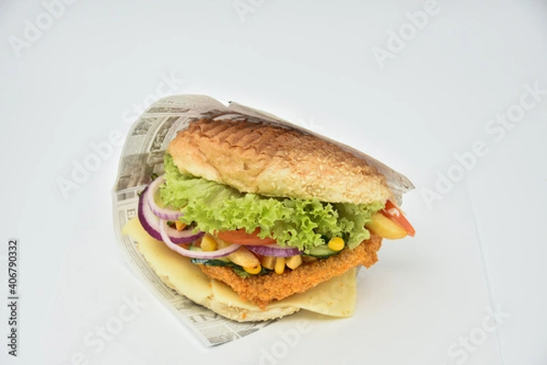 Fototapeta Tasty hamburger on white background,