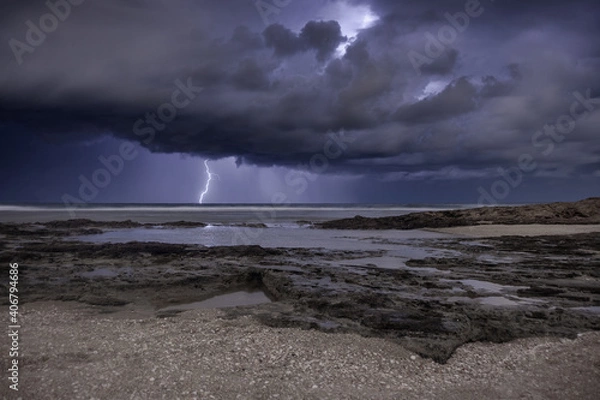 Obraz Lightning storm om Mediterranean Sea