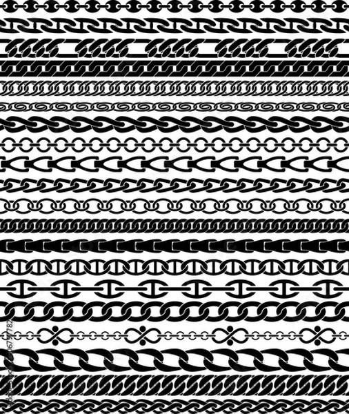 Fototapeta Twenty chain pattern brushes black and white abstract vector silhouette collection