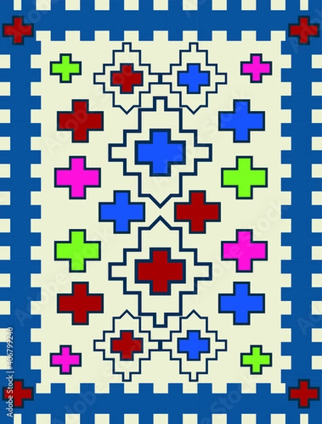 Obraz traditional ethnic pattern design , turkish throw rug pattern fabric  textile 