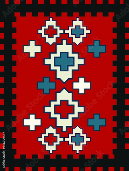 Obraz traditional throw rug pattern and carpet design fabric fashion style vintage retro anatolian design