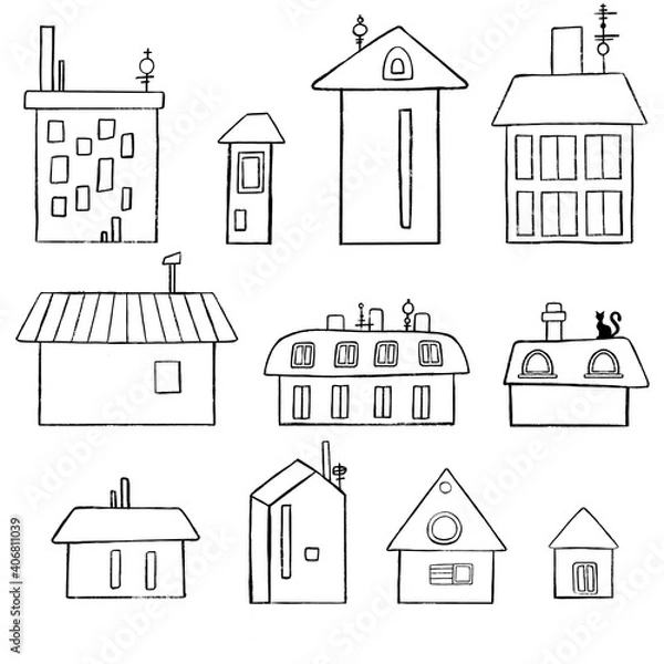 Fototapeta Building Icons - Line Series set symbol illustration. Vector illustration
