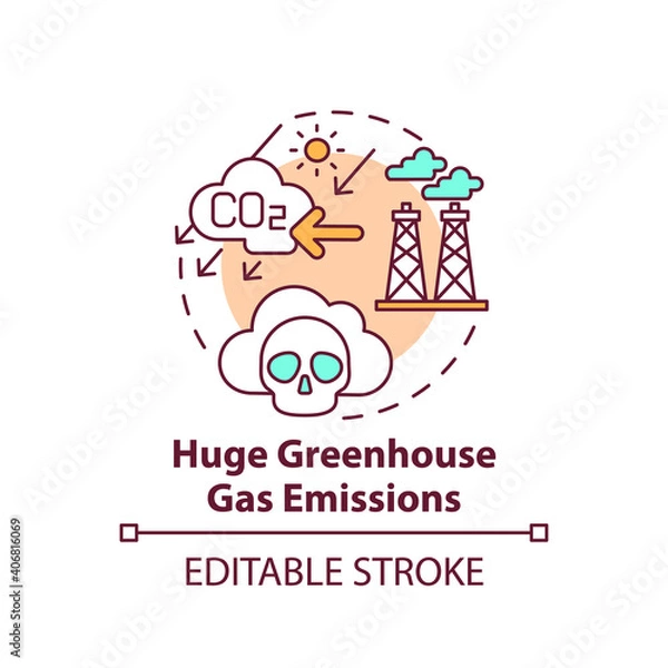 Fototapeta Huge greenhouse gas emission concept icon. Climate justice idea thin line illustration. Our tasks to improve environment. Vector isolated outline RGB color drawing. Editable stroke
