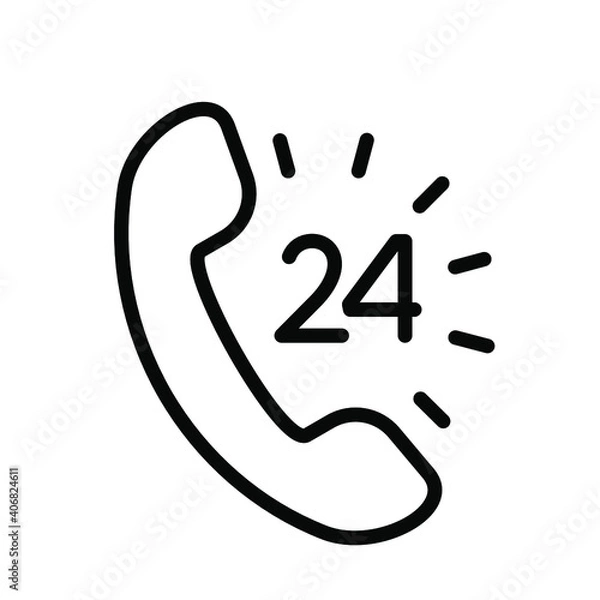 Fototapeta 24 hour support call center icon. Steady available services. Twenty four hour everyday. Can use for service advertising. 24 7 icon. open 24 hours a day and 7 days a week icons 24 on 7