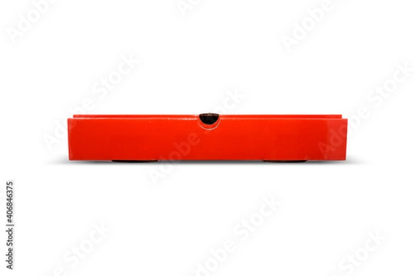 Fototapeta Blank red glittering Square pizza box isolated on white background 