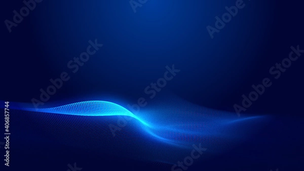 Obraz Dot blue wave light screen gradient texture background. Abstract  technology big data digital background. 3d rendering.