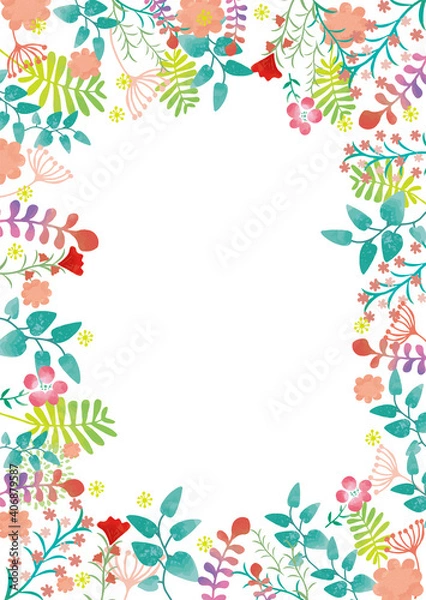 Fototapeta 水彩風植物の手書きフレーム