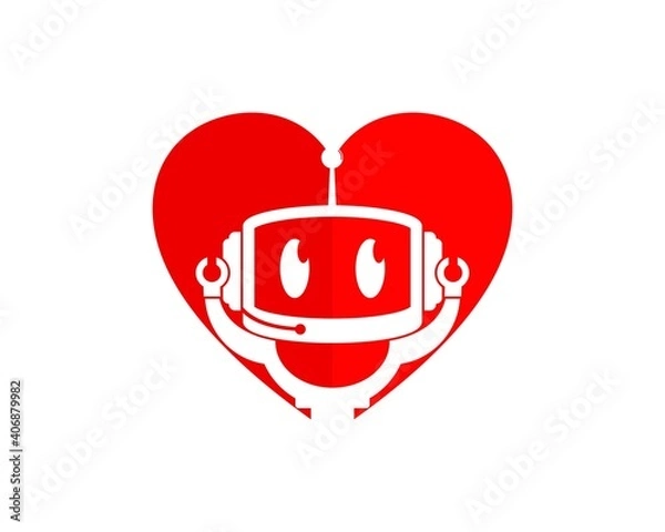 Fototapeta Love shape with cute robot inside