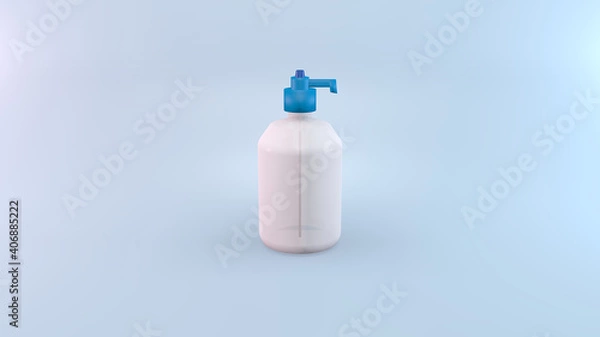 Obraz White hand sanitiser or hand wash bottle 3d render on blue background