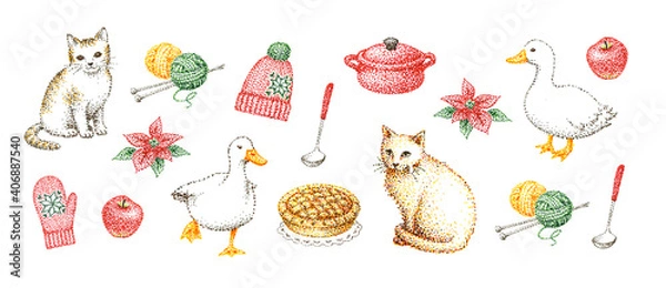 Fototapeta 冬のイメージの点描画