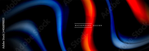 Fototapeta Dynamic motion abstract background. Color blurred stripes on black. Wave liquid lines poster. Vector illustration