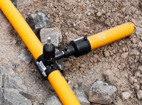 Obraz Gasrohr mit einer Abzweigung