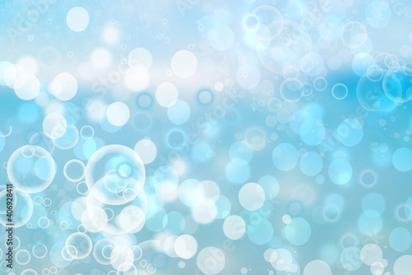 Fototapeta Abstract blurred fresh vivid spring summer light delicate pastel blue white bokeh background texture with bright circular soft color lights. Card concept. Beautiful backdrop illustration.