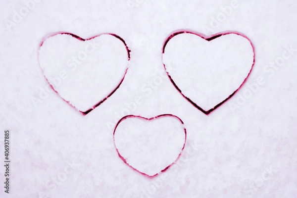 Fototapeta Valentine's day, heart box on the snow shape, heart gift box shape Valentine's Day and snow together!