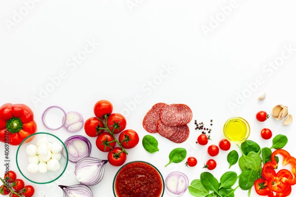 Obraz Italian pizza preparation and ingredients