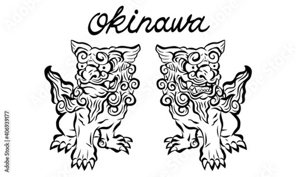 Obraz 沖縄の守り神シーサーのベクターイラスト