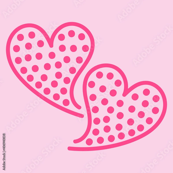 Fototapeta Vector doodle illustration with two pink hearts for Valentine's Day, wedding, dating on a light pink background. Design element for postcard, wallpaper, wrapping paper, print, textile, poster.
