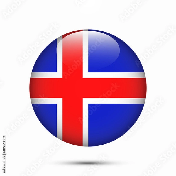 Fototapeta Iceland flag vector circle shape button. Clear circle isolated Iceland flag background button. Transparent glossy glass button. Vector Illustration