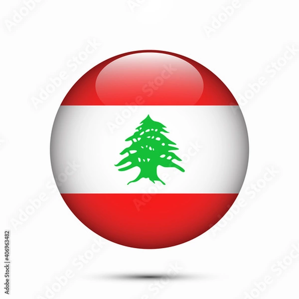 Fototapeta Lebanon flag vector circle shape button. Clear circle isolated Lebanon flag background button. Transparent glossy glass button. Vector Illustration