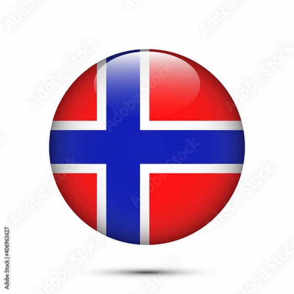 Obraz Norway flag vector circle shape button. Clear circle isolated Norway flag background button. Transparent glossy glass button. Vector Illustration