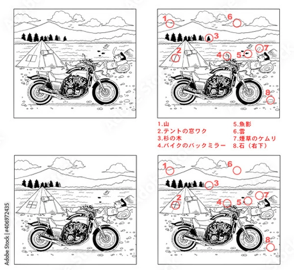 Obraz 間違い探し、キャンプ