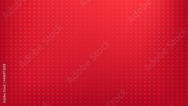 Fototapeta Red gradient background with geometric square halftone pattern pop art comic style.