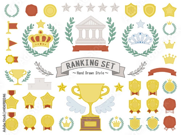 Obraz ランキング素材セット。カラフルなサインペン風手描きイラスト