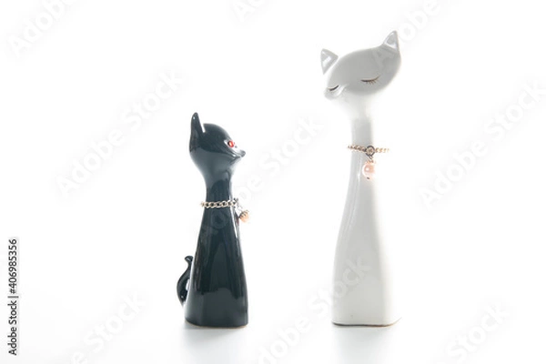 Obraz 黒猫と白猫の置物
