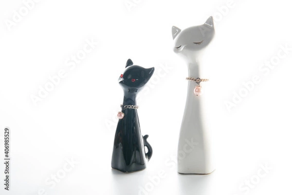Obraz 黒猫と白猫の置物