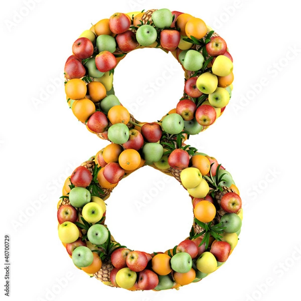 Obraz Number eight made from 3d fruits. Isolated on a white.