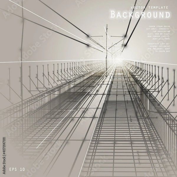 Fototapeta Background image. Road in perspective. Render low-poly mesh energy vector.