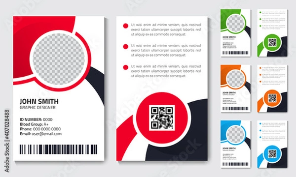 Fototapeta Simple vector office ID card design template. Creative Corporate Business identity card for employees with four color variations.