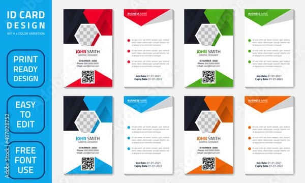 Fototapeta Simple vector office ID card design template. Creative Corporate Business identity card for employees with four color variations.
