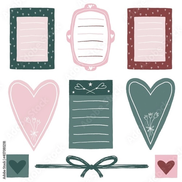 Fototapeta Valentines Day stickers set with love elements, hearts  and shapes