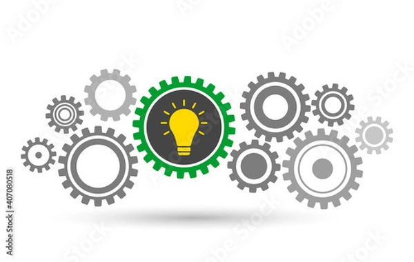Fototapeta working mechanism of various gears with an included light bulb inside.