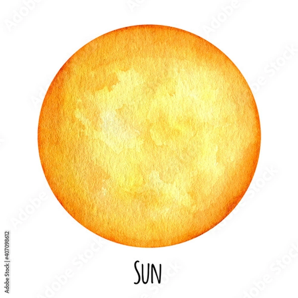 Obraz Sun Planet of the Solar System watercolor isolated illustration on white background. Outer Space planet hand drawn. Our galaxy astronomy education material.