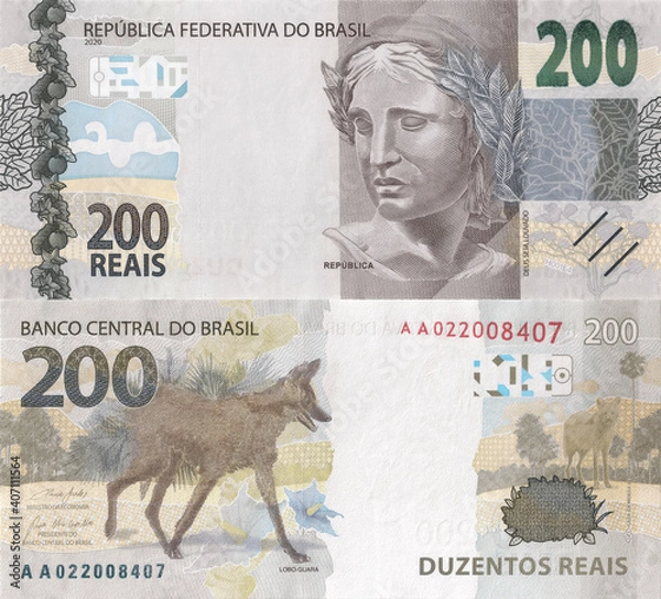 Obraz Banknote of two hundred reais. High resolution and detailed Brazilian currency note for use as texture.