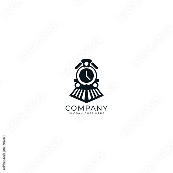 Fototapeta combination train and clock or alarm logo icon design with simple flat style
