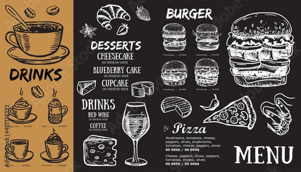 Obraz Menu template for restaurant. Vector illustration.