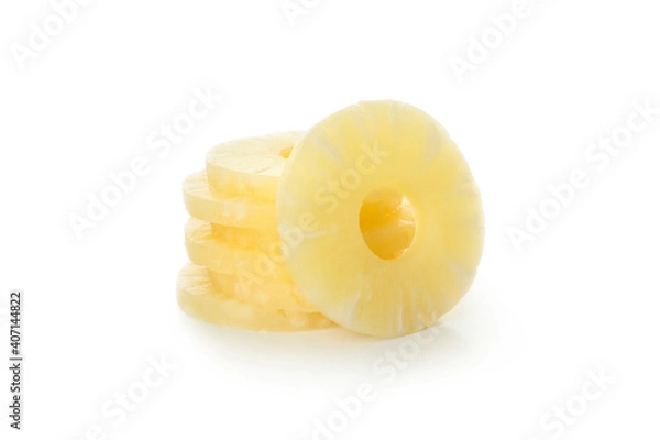 Fototapeta Ripe pineapple slices isolated on white background